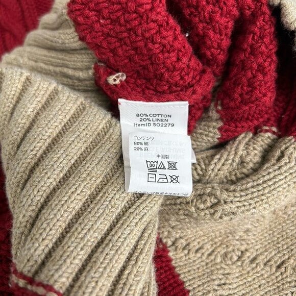 LL Bean Signature Men’s XXL Sweater Striped Cable Knit Red Beige Cotton Linen - Picture 8 of 10
